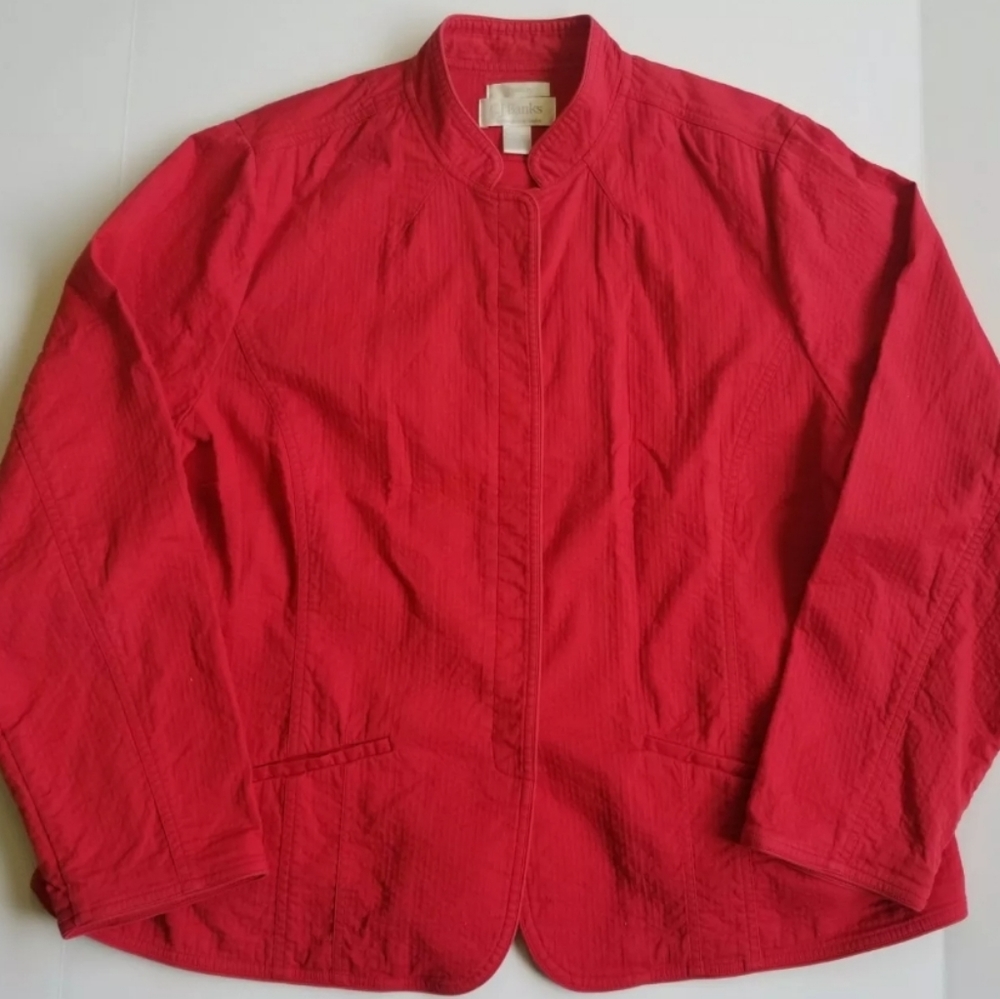 CJ Banks Jacket 1X Stretch Button Up Womens Red